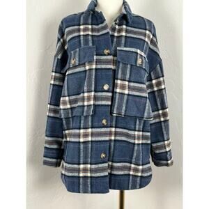 FLANNEL BLANKET JACKET Blue Plaid (Womens: Small)